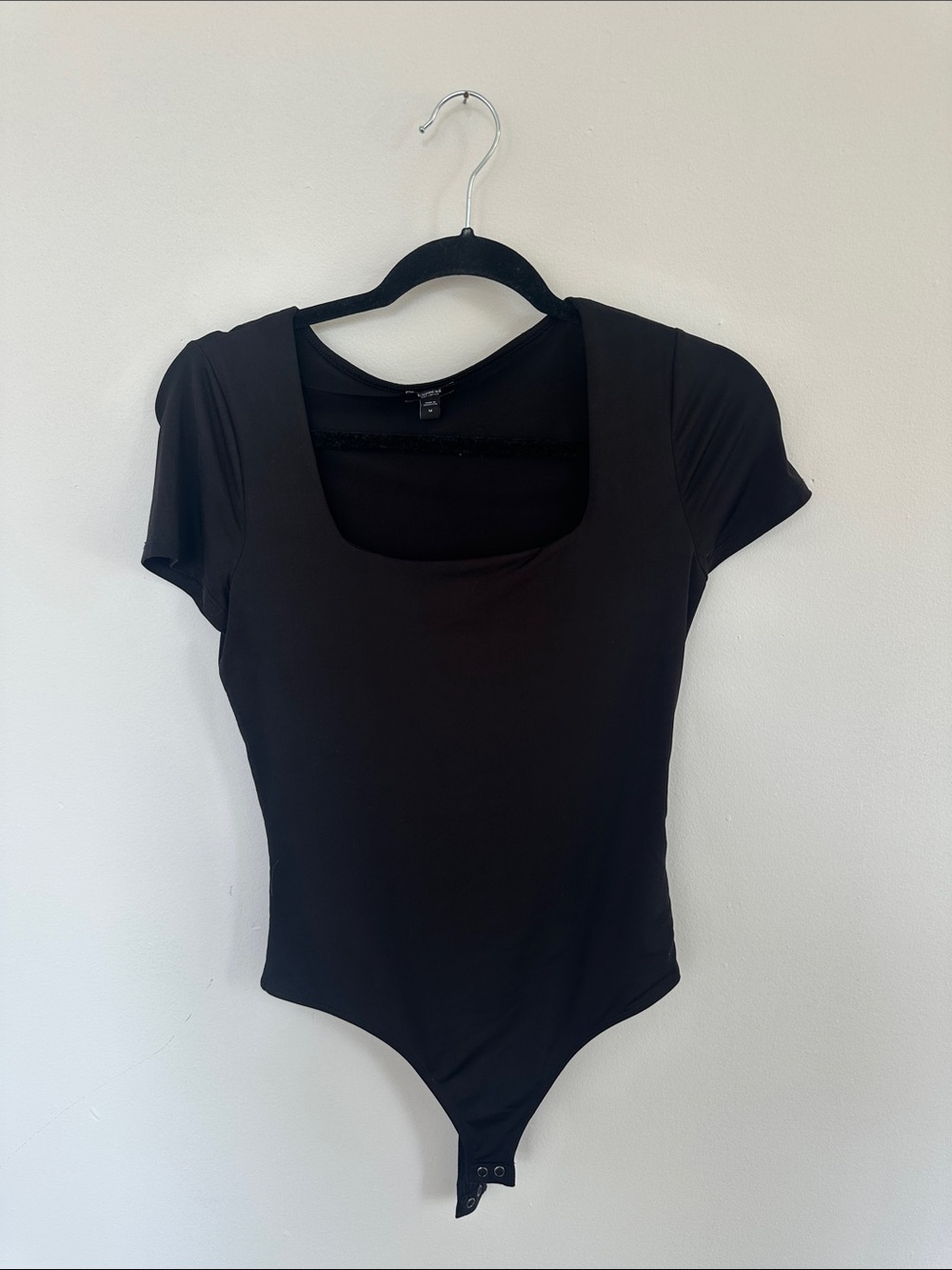 Express Black Square-Neck Short Sleeve Bodysuit